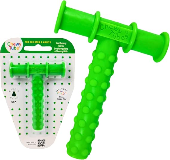 Chewy Tubes Original Oral Motor Chewing Tool with Knobby Bitable Stem for Sensory Stimulation [Green, 9/16" Diameter] | Made in USA | Non-Toxic, FDA-Compliant | Invented by Pediatric SLP