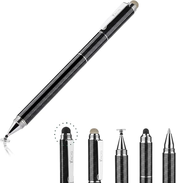 Kapazitiver Stylus Pen, 4-in-1 Hohe Empfindlichkeit und Präzision Touchscreen Stylus klare Disc Spitze, kompatibel mit Universal-Touchscreen-Geräten, Schwarz