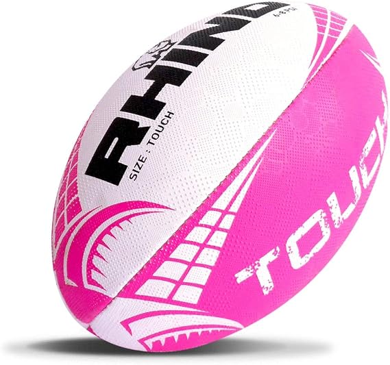 Rhino Touch Rugby Ball White/Pink Touch