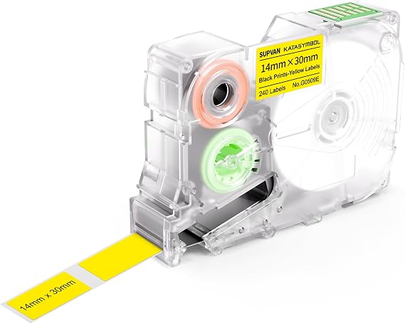 SUPVAN G-Series Die-Cut Label, 0.55" W 1.18" L, Black on Yellow