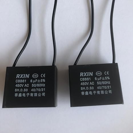 CompStudio 2Pcs 6UF 450V AC CBB61 Ceiling Fan Capacitor 2 Wire 50/60Hz