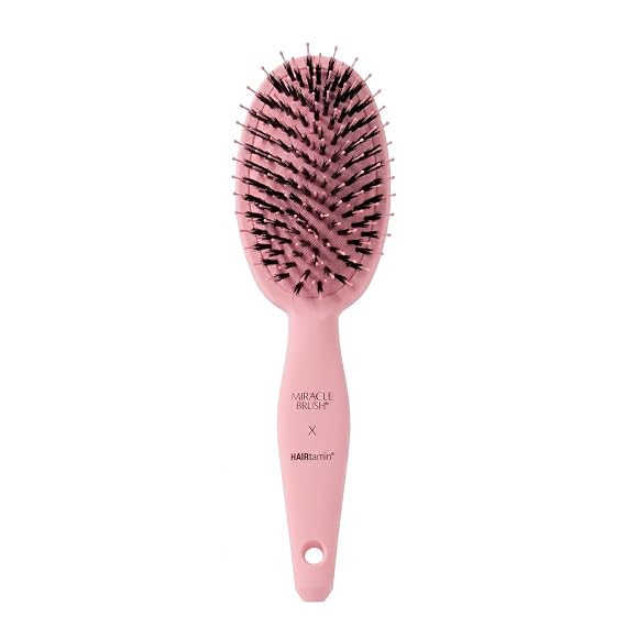 HAIRtamin Miracle Brush - Detangling Paddle Brush - Pink Hair Brush