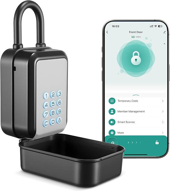Smart Key Lock Box Electronic Bluetooth Lock Box with Tuya APP Control & PIN Code Types,Share eKey Lock Box for Airbnb Realtor House Office with Removable Shackle(sliver)