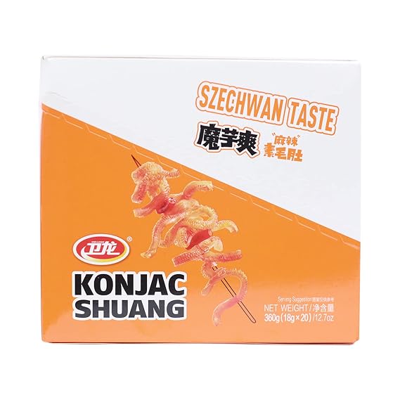 WeiLong Konjac Snack, Spicy Hot Strips, Spicy Snacks Latiao La tiao, Chinese Snacks Moyushuang, Sichuan Spicy Flavor,, 18g*20 Bags, Pack of 1
