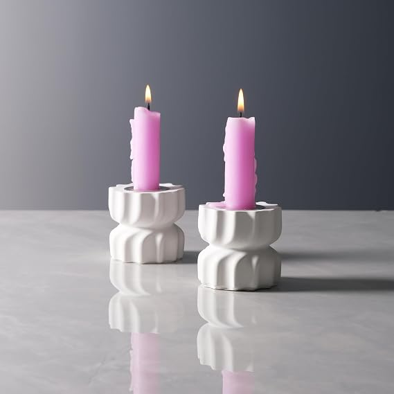 Twizzle Twist Candle Holder, Decorative Candle Holder for Table Display, Romantic Decoration, Unique Home Decor Aesthetic, Housewarming Gift, Height 2.4 inches Set of 2 - Cement