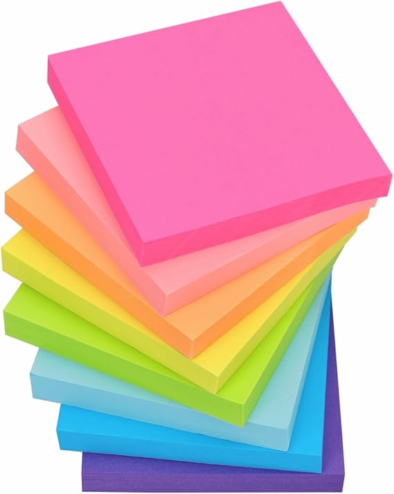 Willingood 800 adet renkli yapışkanlı not kağıdı, 76 x 76 cm, yazmak için, 8 renkli yapışkan notlar, yazı camı, tekrar yapıştırılabilir, kendinden yapışkanlı not kağıdı, ofis, ev, okul, toplantı için