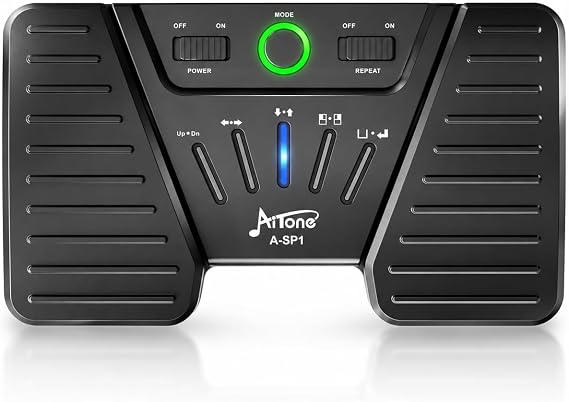 AITONE A-SP1 Wireless Bluetooth Music Page Turner Foot Pedal | 60H Battery, Silent Stable Foot Pedal, 5 Modes, Compatible with forScore, OnSong, iPad, Android, iPhone & More