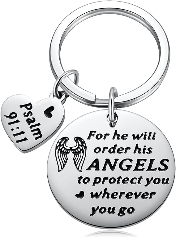 Bible Verse Psalms 91:11 Scripture Keychain Christian Prayer Gods Grace Keyring Blessing Religious Faith Gifts - He Will Order His Angels to Protect You Wherever You Go