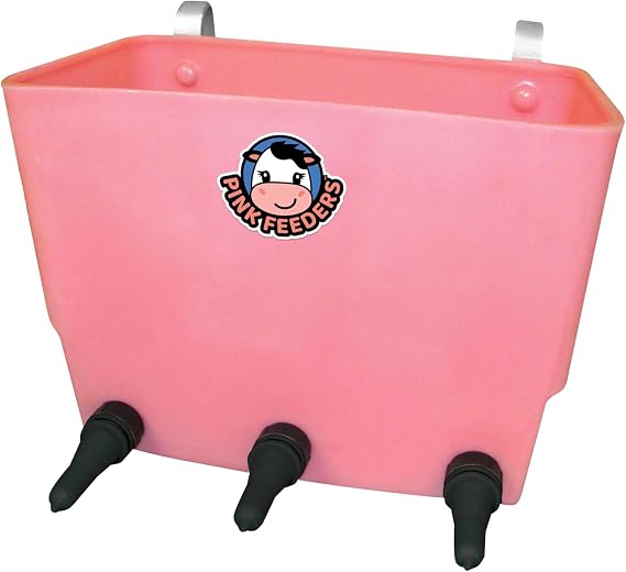 Three Nipple Calf Feeder 4.5 Gallon with Thriver Screw-in Teats, One-Piece UV-Protected Multi Calf Milk Feeder, Fence Mount Livestock Nursing System for Farm & Ranch Use - Part #PF3