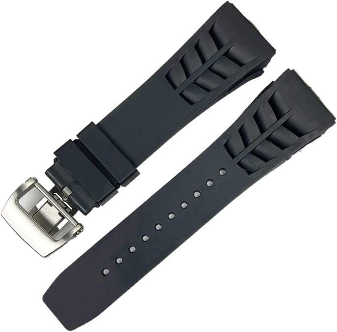 25mm Rubber Silicone Watch Band for Richard Mille Strap Stainless Steel Folding Buckle Blue Strap Watch Accessories Blue Strap