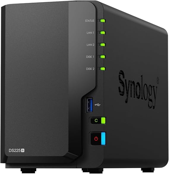 Synology DiskStation DS225+ 2-Bay 3.5" Diskless, Intel Celeron CPU, 2GB RAM, 1 x 2.5GbE, 1 x 1GbE, 2 x USB 3.2