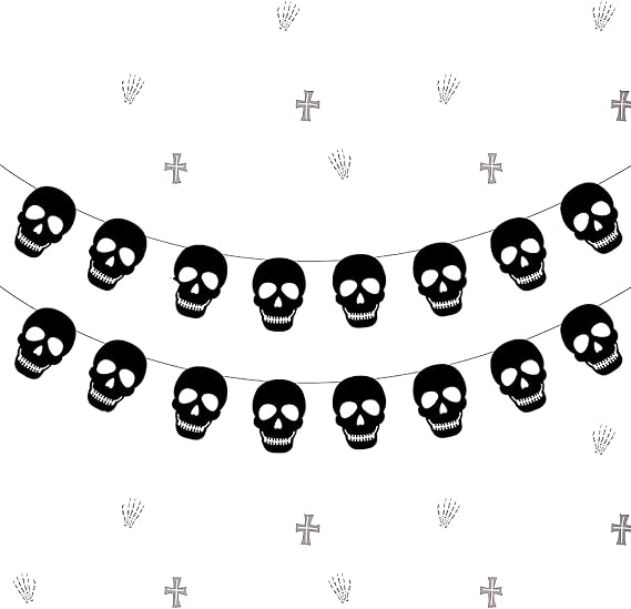 Black Skull Garland, Halloween Decoration Birthday Decoration Party Decoration Halloween Banner for Gothic Birthday Party Decorations DIY Home Decor