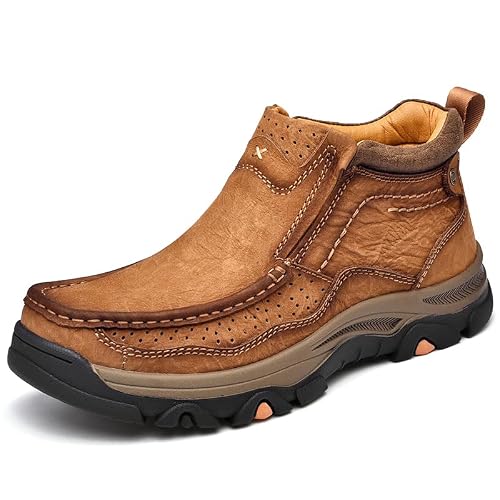 Mens Slip On Loafers Leather Mid-top Casual Outdoor Walking Shoes for Men