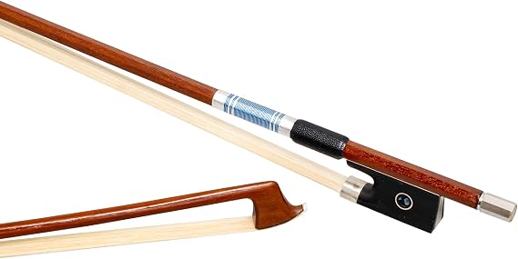 MI&VI NB-545 Brazilwood Violin Bow 4/4 (Full Size) with Bow Case Included | Blue Tinsel | Full Mounted | Natural Horse Hair | Balanced Weight (Blue)