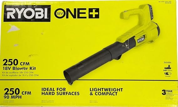 RYOBI ONEAND 18V 90 MPH 250 CFM Cordless Battery Leaf Blower/Sweeper with 2.0 AH Battery A