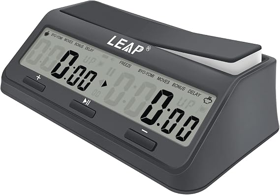 LEAP Chess Clock Digital Chess Timer Advanced for Board Game and Chess Timer with 9921 Updated Byo-yomi Bonus & Delay Count Down up Alarm Grey