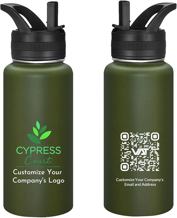 Personalized Water Bottle 32oz, Custom Logo Water Bottle 100 Pack,Insulated Stainless Steel,Customized Gifts for Kids(Green)