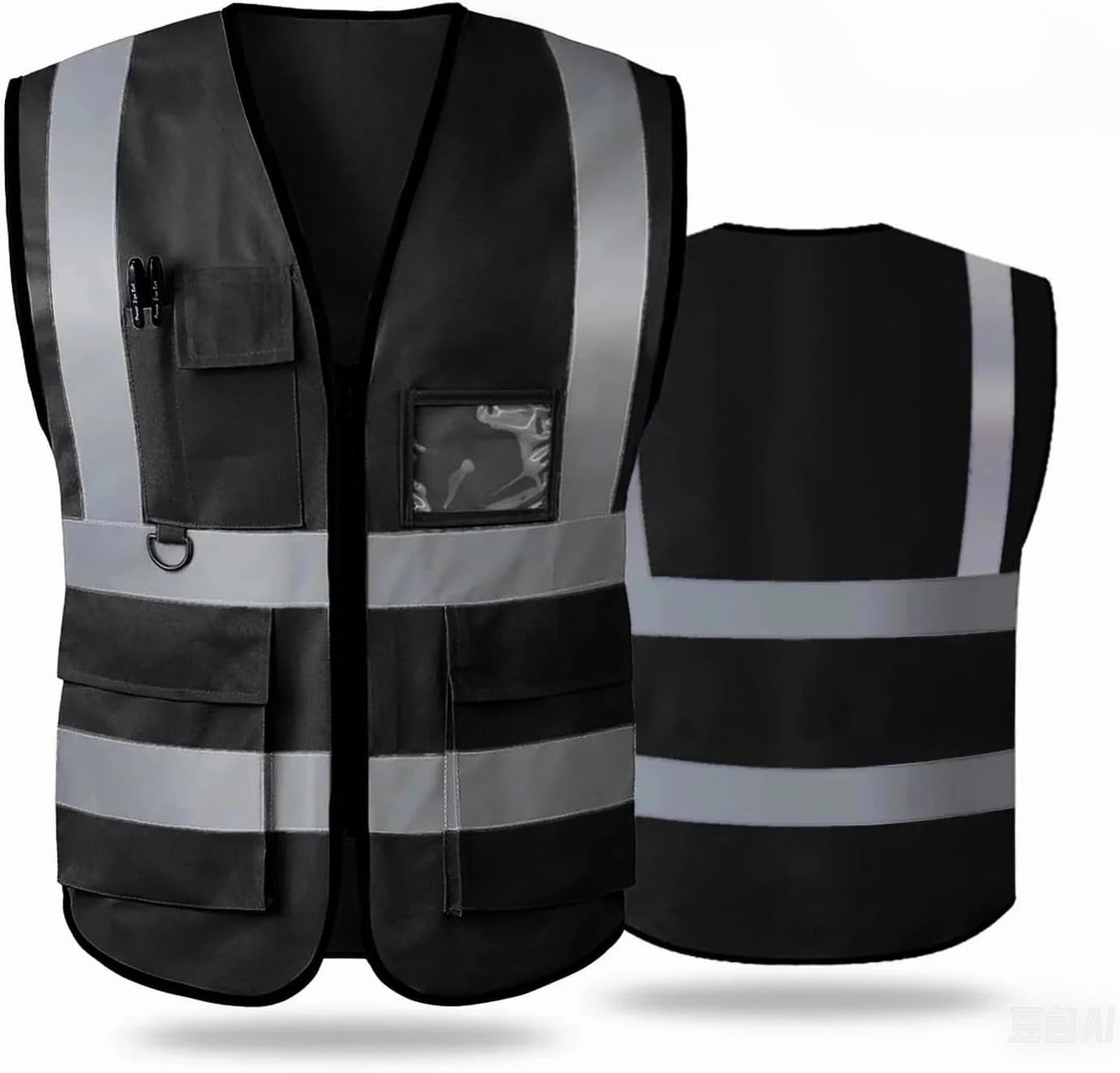 Emlimny Breathable Class 2 Type R Safety Vests, Polyester Black
