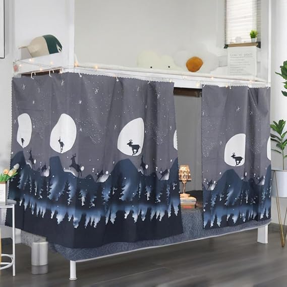 haozaikeji Student Bunk Bed Curtains Dormitory Blackout Bed Drapes for Loft Bed Milky Way Moon Curtain for Bed Frame Dustproof Decorative Shading Canopy for Bottom Bunk Bed