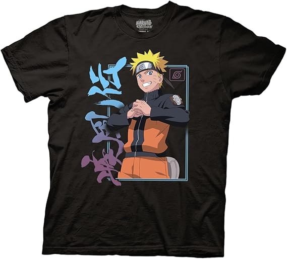 Ripple Junction Naruto Shippuden Men's Short Sleeve T-Shirt Fist in Hand Hidden Leaf Village Symbol Frame Officially Licensed
