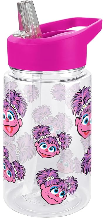 LOGOVISION Sesame Street Kids Tritan Plastic Water Bottle with Straw Lid and Handle, Reusable Tumbler for Toddlers, Unisex for Girls and Boys, 12oz, Abby Head Pattern