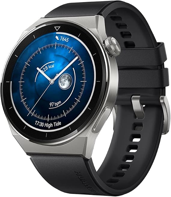 Huawei Watch GT 3 Pro 46mm Titanium Case and Black Rubber Strap Smart Watch