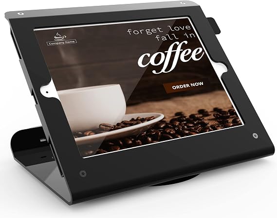 Retail Kiosk Tablet Stand Compatible with 10.2 inch iPad 9th 8th 7th Gen, Business Desktop POS Tablet Stand, Anti-Theft Lock, 360 Swivel Base, Metal, Black