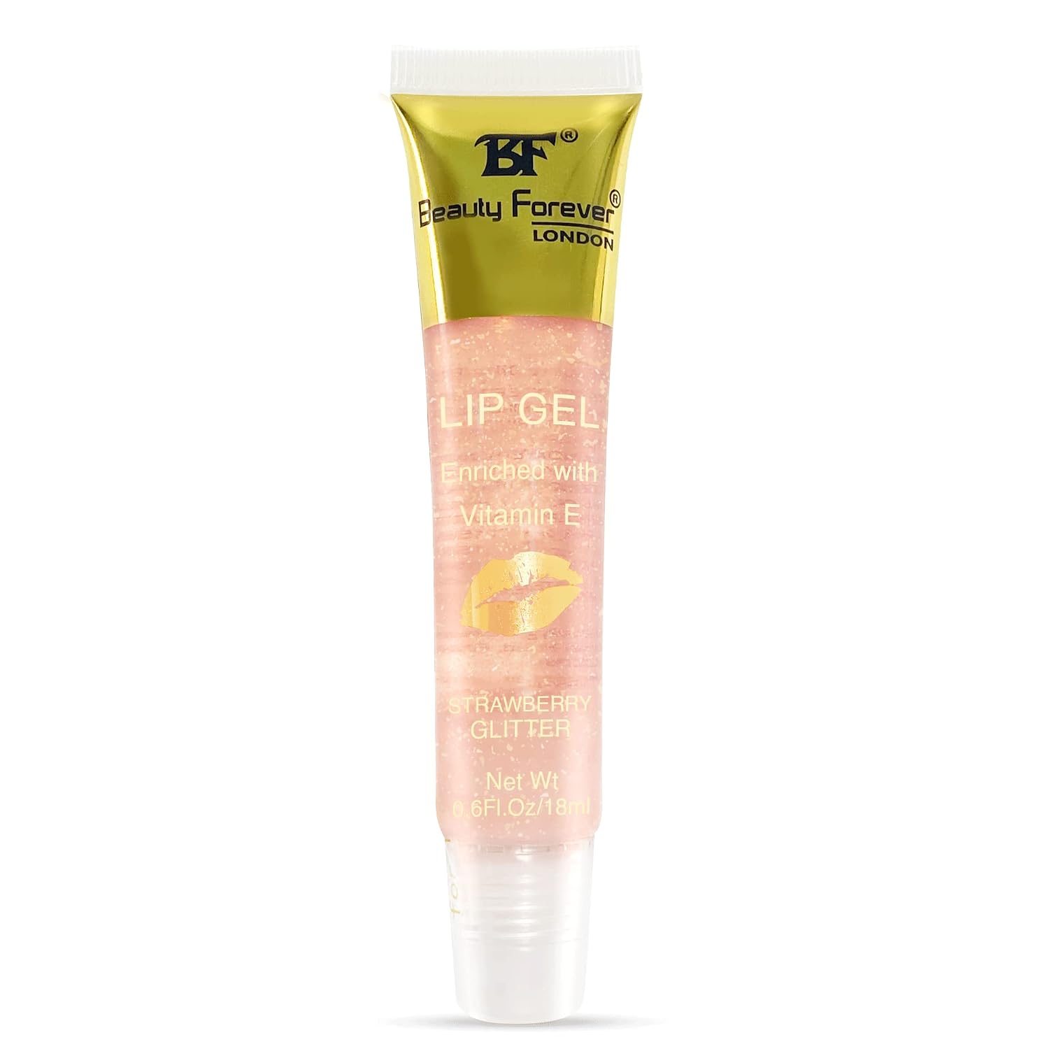 Beauty Forever Clear Moisturising Lip Gel Tube, Lightweight, Plain & Glitter Finish, Shimmer Infused Long Lasting, Suitable for Pout & Volume Lips, in 9 Flavours, 18 ml Strawberry Glitter