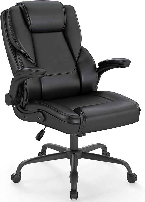 AnyGod Executive Office Chair, Comfy Ergonomic Computer Desk Chairs with Flip-up Armrests, Lumbar Support, High Back, 360 Swivel and Rocking Function for Home Office,PU Black