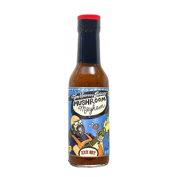 Torchbearer Sauces Mushroom Mayhem, Medium Heat Hot Sauce with Flavors of Umami, Shiitake Mushroom & Habanero Pepper, Made with All Natural Ingredients, 5 fl Oz Bottle (1-Pack)