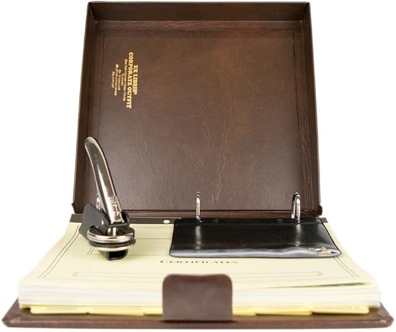 Blumberg Ex Libris All-in-One Corporate Kit with Self-Enclosed Records Book, Company Seal, Printed Certificates with Full-Page Stubs, Blank Minute Paper and More (Model K10 for Corporations)