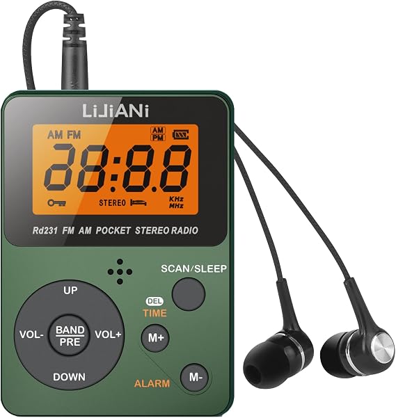 Pocket AM FM Radio Portable with Stereo Earphone, Battery Operated | 3 AAA Battery, Manual Preset, Large Screen, Lock Key & Sleep Timer, Digital No Speaker