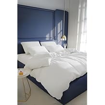 Plain White Double Elastic Sheet Buttoned Duvet Cover Set 100% Cotton 2 Piece Pillow Case, 63tel