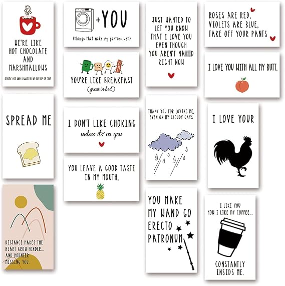 Funny Mini Love Note Cards With Envelopes, Romantic Anniversary Cards | 14 Pcs Sweet Romantic Lunch Box Notes, Funny Valentines Day Surprise Gift for Him Her Husband Wife Boyfriend Girlfriend
