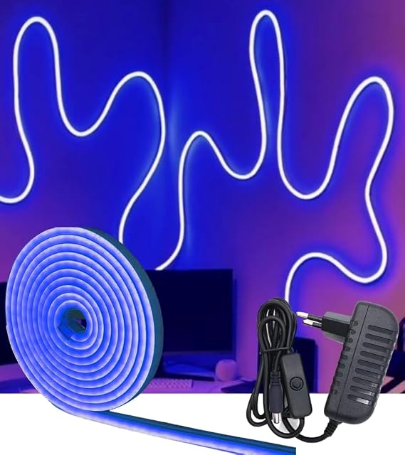 5 Metre Esnek Neon Led Şerit Butonlu Dekoratif Aydınlatma Seti SB-6536 (Mavi) [Enerji Sınıfı A]
