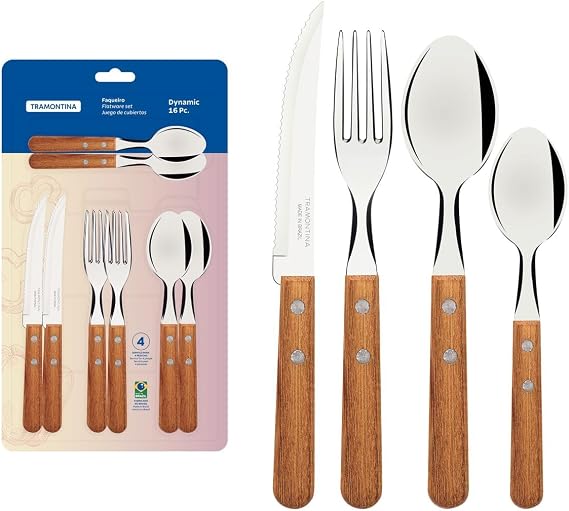 Tramontina Natural Wooden Handle 16 Pcs. Cutlery Set