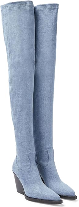 8cm Large Size Retro Thick-soled Long Boots Thick Heel Pointed Toe Ladies Genuine Leather Over the Knee Boots