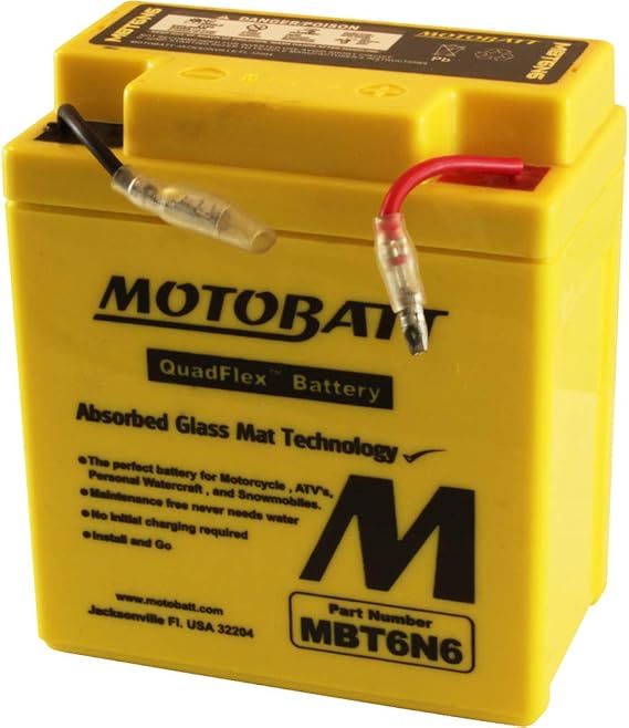 MotoBatt MBT6N6 (6V 6 Amp) Factory Activated Maintenance Free QuadFlex AGM Battery Replaces -6N61B, 6N6-3B, 6N63B1, 6N61D, 6N61D2