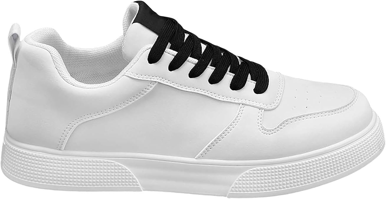 Mens Leather Lace Up Casual Sneakers Men Flat Sole Lightweight Walking Shoes Non Slip Fashion Trainers with Arch Support Comfortable Fit for Indoor Outdoor Sports