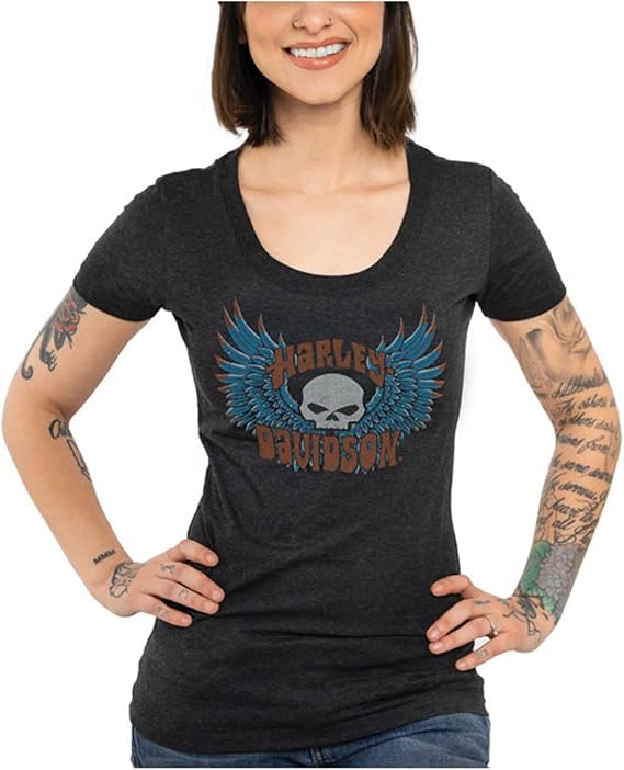 Harley-Davidson Women's Willie G Winged Embellished Short Sleeve Tee - Black