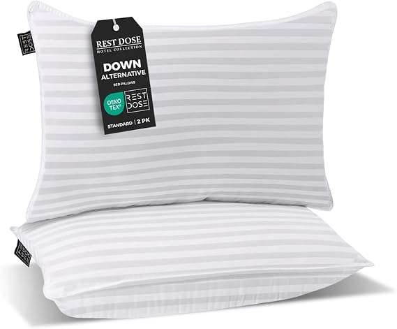 Bed Pillows for Sleeping, Set of 2 Cooling, Hotel Quality with Soft Down Alternative Fill for Back, Stomach & Side Sleepers (Queen)