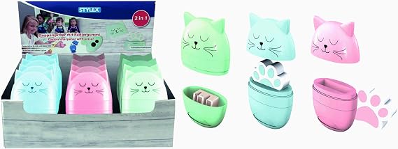 Stylex Manual Pencil Sharpener - Assorted Colours, Aluminium, Plastic, 2 Openings, Eraser, Removable Container