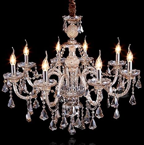 Cognac 8 Lights K9 Crystal Chandelier Modern Luxurious Light Candle Pendant Lamp Ceiling Living Room Lighting for Dining Living Room Bedroom Hallway Entry 31x28 Inch Gifts (Cognac Color)