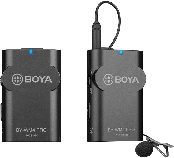 BOYA 2.4G Wireless Lavalier Microphone System, WM4 PRO-K2 Lapel Clip-on Mini Wireless Mic Compatible with Canon Nikon Sony DSLR Camera iOS Android Smartphone Audio Recorder YouTube Facebook Vlogging