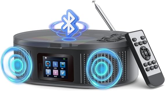 DESOBRY, Boombox CD Player Portable with Bluetooth TX/RX Modes and FM Radio