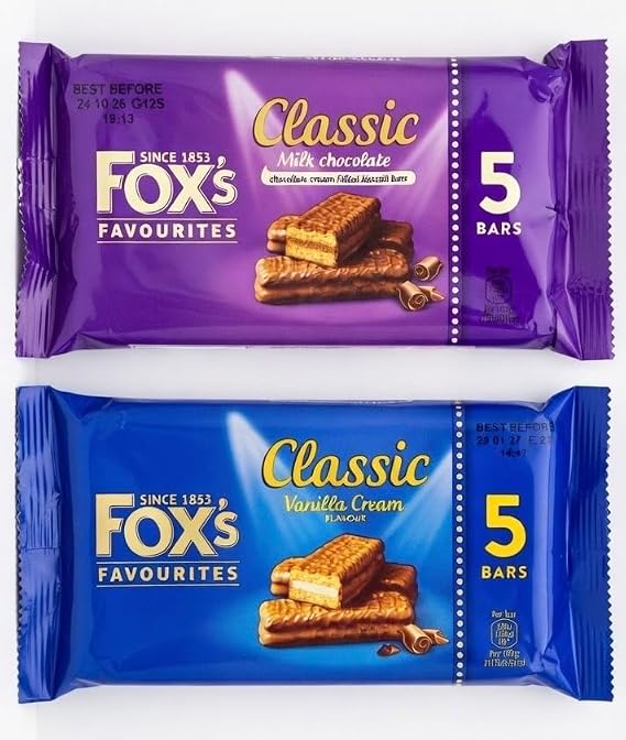 Fox's Favourites Classic Biscuit Bars Bundle, Milk Chocolate & Vanilla Cream, Cream Filled Biscuits, 2 x 5 Bar Packs, 10 Bars Total