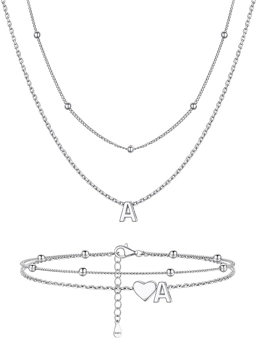 PROSILVER Sterling Silver Initial Necklace and Anklet