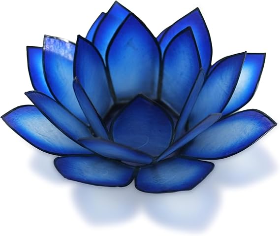 Om Gallery Capiz Shell Lotus Flower Decor Tealight Candle Holder for Serene Ambiance - Handmade Decorative Candle Holders for Meditation, Yoga, and Relaxation, Blue Lagoon
