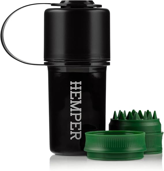 Hemper Keeper 3-in-1 Grinder & Storage Container Compact Organizer with Removable Grinder, Dual Compartments for Raw & Ground Materials, Travel-Friendly with Clip Attachment - (Black)