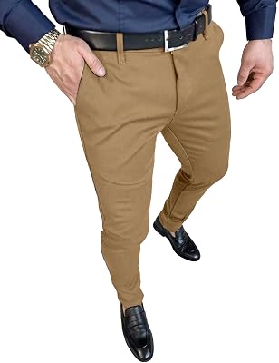 PLEPAN Mens Slim Fit Stretch Dress Pants Skinny Tapered Suit Trousers with Expandable Waist